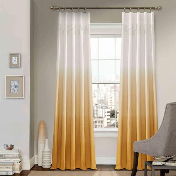 Vue Arashi Gold Ombre Cotton 52 in. W x 95 in. L Light Filtering Single Rod Pocket Curtain Panel
