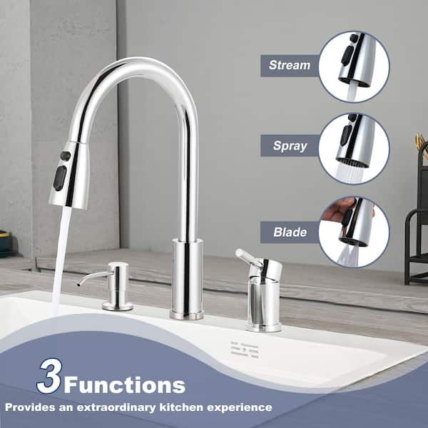 Separate Single Handle 15 in. H Pull Down Sprayer Kitchen Faucet with 360° Spout Swivel in Polished Chrome