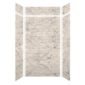 Saramar 48 in. W x 96 in. H x 36 in. D 6-Piece Glue to Wall Alcove Shower Wall Kit with Extension in Sand Creme