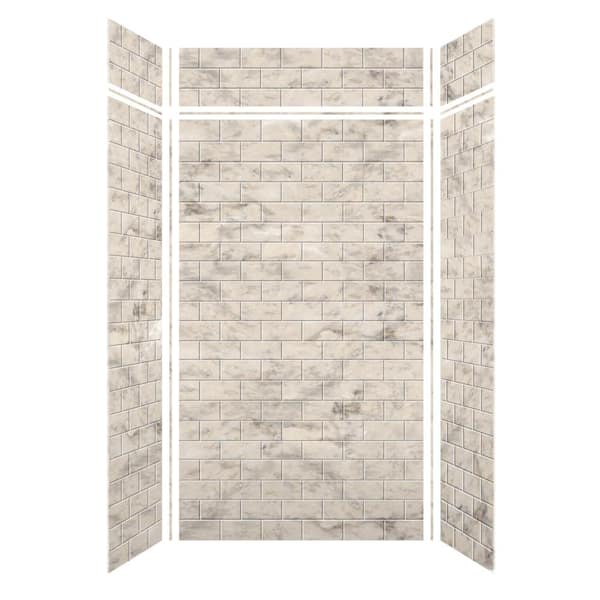 Saramar 48 in. W x 96 in. H x 36 in. D 6-Piece Glue to Wall Alcove Shower Wall Kit with Extension in Sand Creme