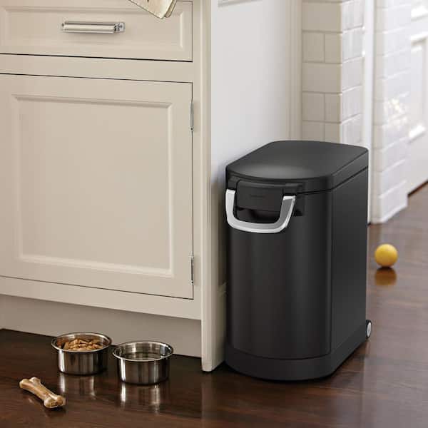 25L Medium Pet Food Can, Storage Container with Magnetic Scoop, Matte Black Steel