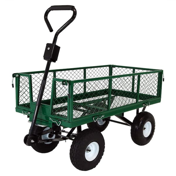 Sunnydaze Green Steel Heavy-Duty Utility Cart with Folding Sides