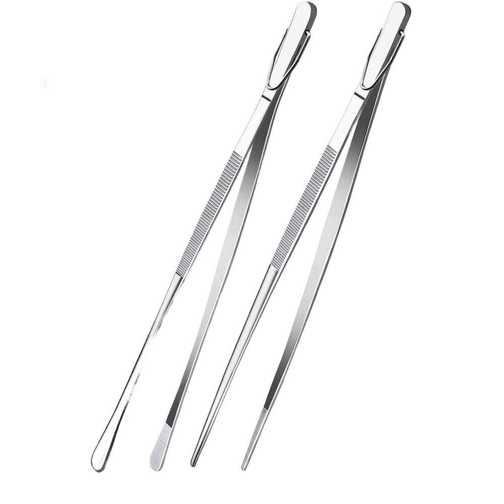 Silver 12 in. Extra‑Long Stainless Steel Kitchen Tweezers Tongs 2‑Pack for Cooking Grilling and Food Preparation price history on PriceWatchPro