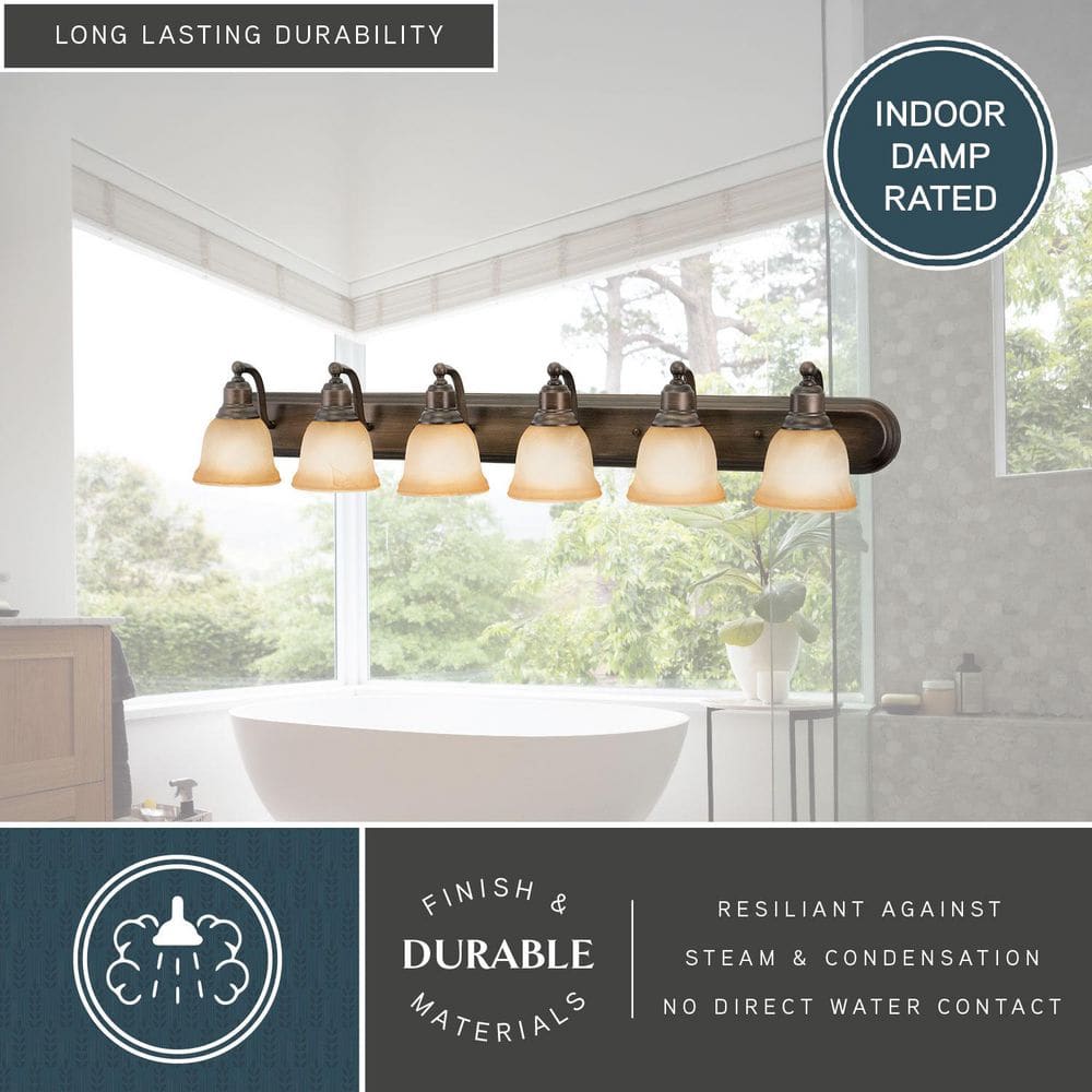 Lasalle Parisian Bronze 6-Light Vanity Fixture with Alabaster Shades