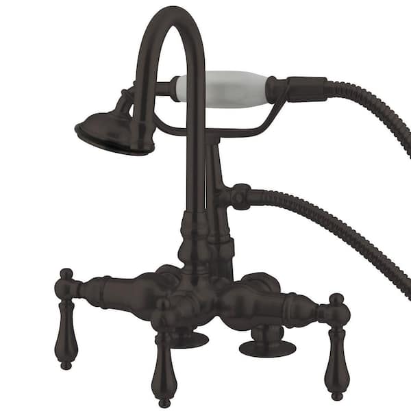 Kingston Brass Vintage 3-Handle Deck-Mount Clawfoot Tub Faucets with Hand Shower in Oil Rubbed Bronze