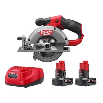 M12 FUEL 12-Volt Li-Ion Brushless Cordless 5-3/8 in. Circular Saw and Blade with Two M12 6.0 Ah Battery Packs & Charger