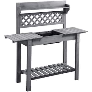 Wooden Potting Bench Planting Table with Sliding Tabletop for Garden, Outdoor