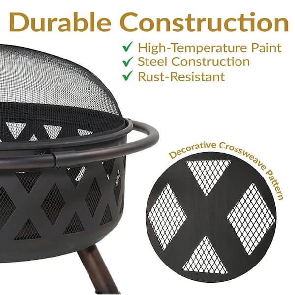 Sunnydaze Black Cross Weave 36 in. x 24 in. Round Steel Wood