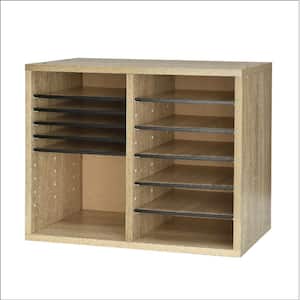 12 Compartment Wood Adjustable Literature Organizer, Medium Oak (2-Pack)