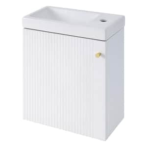 16 in. W x 8.7 in. D x 20.5 in. H Wall-Mounted Bath Vanity in White with White Ceramic Top, Single Sink, Soft-Close Door