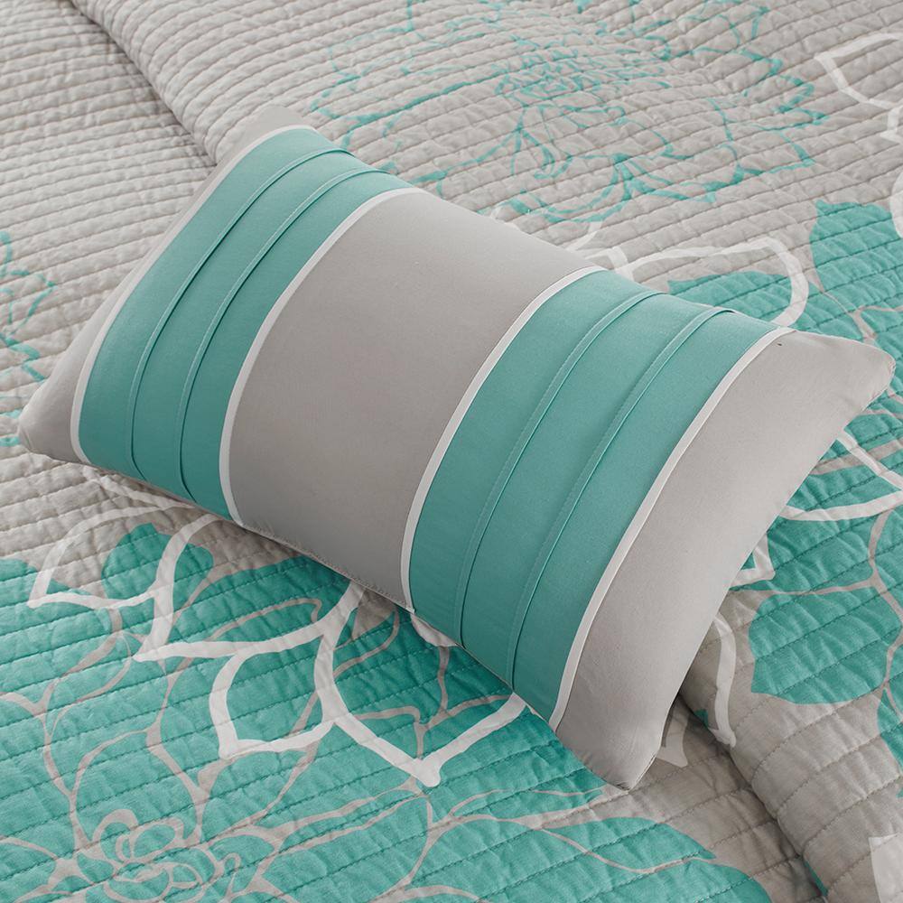 Gray and Aqua Full Cotton Reversible Quilt Set