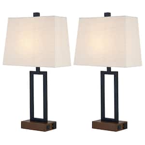 Glasby 23.5 in. Modern Table Lamp Set of 2 with USB Ports and AC Outlet (Set of 2)