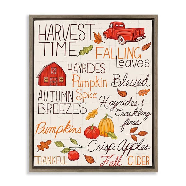 Stupell Industries Harvest Time Phrases by Diane Labombarbe 1-Piece Floater Frame Graphic Print Travel Poster Art Print 21 in. x 17 in.