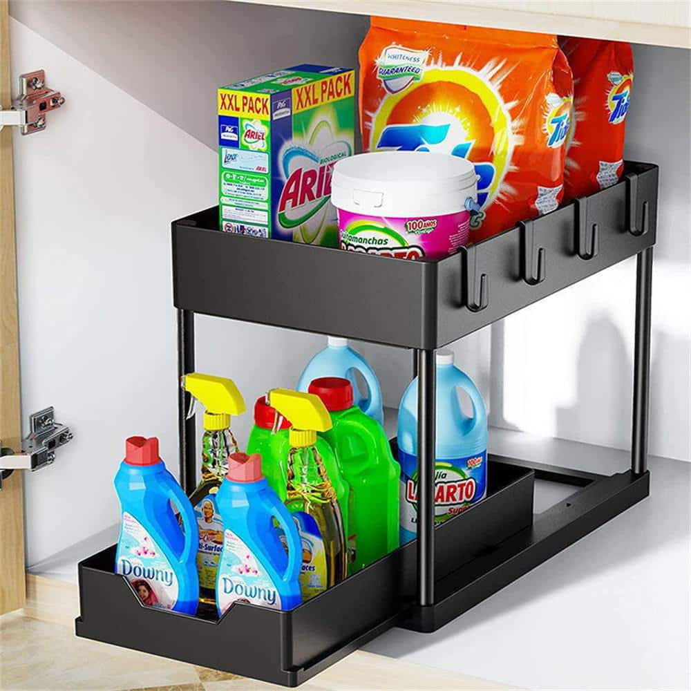 2 Tier Under Sink and Bathroom Organizer, Pull Out Cabinet Organizer for Ki