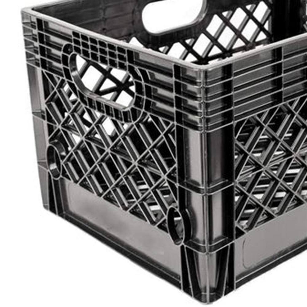 Heavy Duty Black Stackable Storage Crate with Handles, 3 Pack