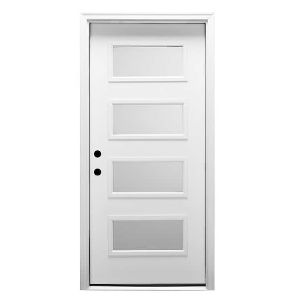 MMI DOOR 32 in. x 80 in. Celeste Left-Hand Inswing 4-Lite Frosted Painted Fiberglass Smooth Prehung Front Door, 4-9/16 in. Frame