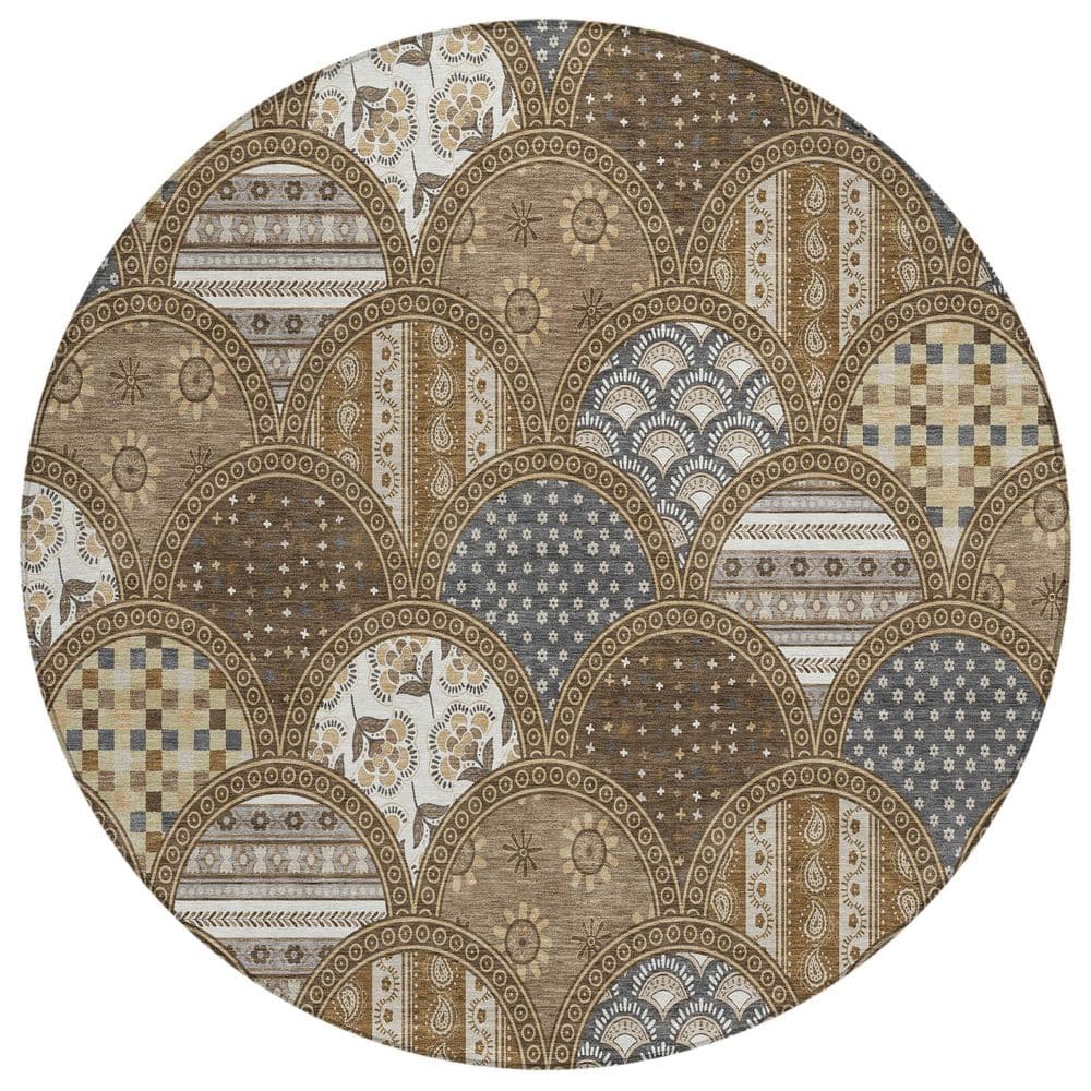 Chantille Machine Washable Indoor/Outdoor Abstract ACN2863 Chocolate 8 ft. x 8 ft. Round Rug price history on PriceWatchPro