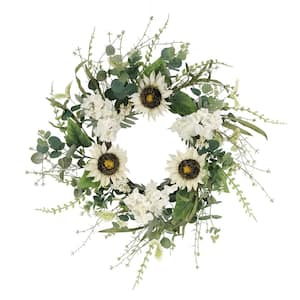 24 in. Artificial Sunflower and Hydrangea Floral Spring Wreath