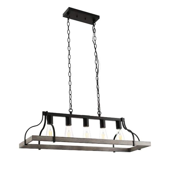 Emeritpro 5-Lights Rustic Wood Gray Chandelier Kitchen Island