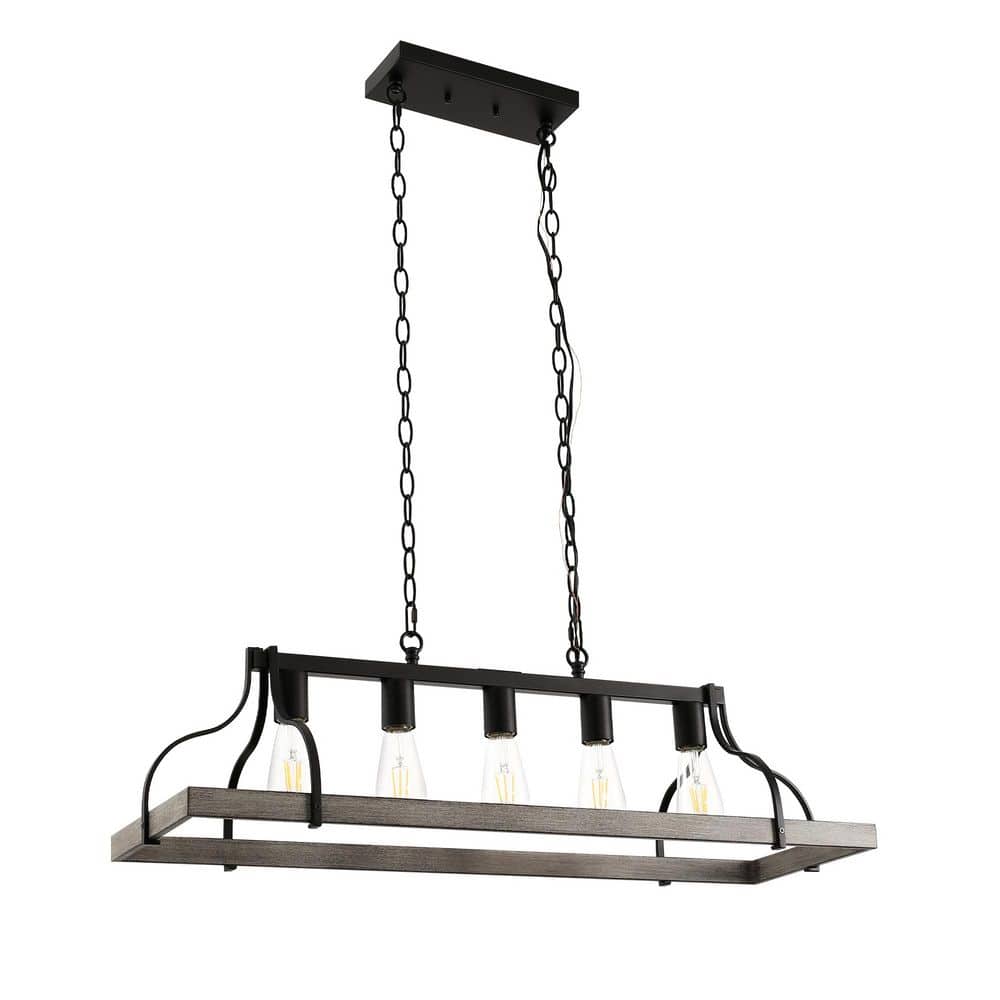 新品未使用 LAGREN CAN WOOD IGT Emeritpro 5-Lights Rustic Wood Gray Chandelier Kitchen