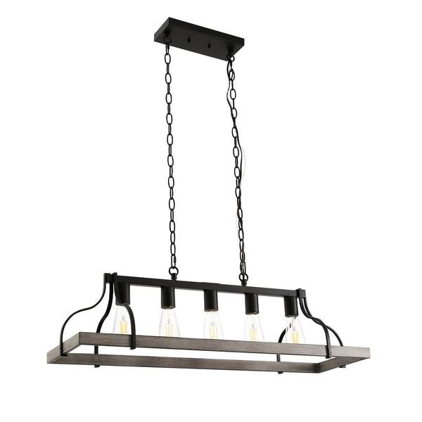Emeritpro Farmhouse 5-Light Black Brown Iron Kitchen Island