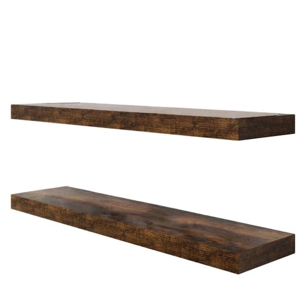48in.W x 11.6 in.D Deep Rustic Brown Floating Shelves Rustic Wood Shelves for  Living Room Bathroom Room Kitchen,2 Pack