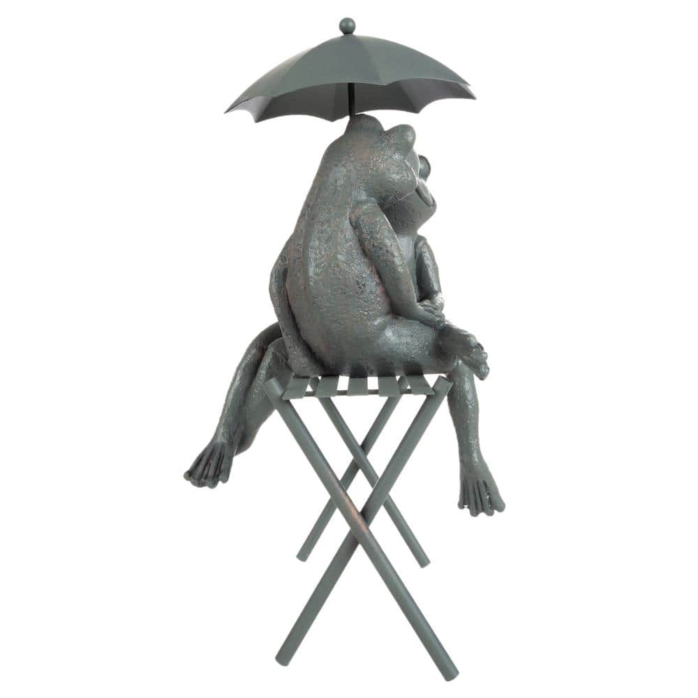 Romantic Frog Couple Polyresin Garden Statue with Umbrella