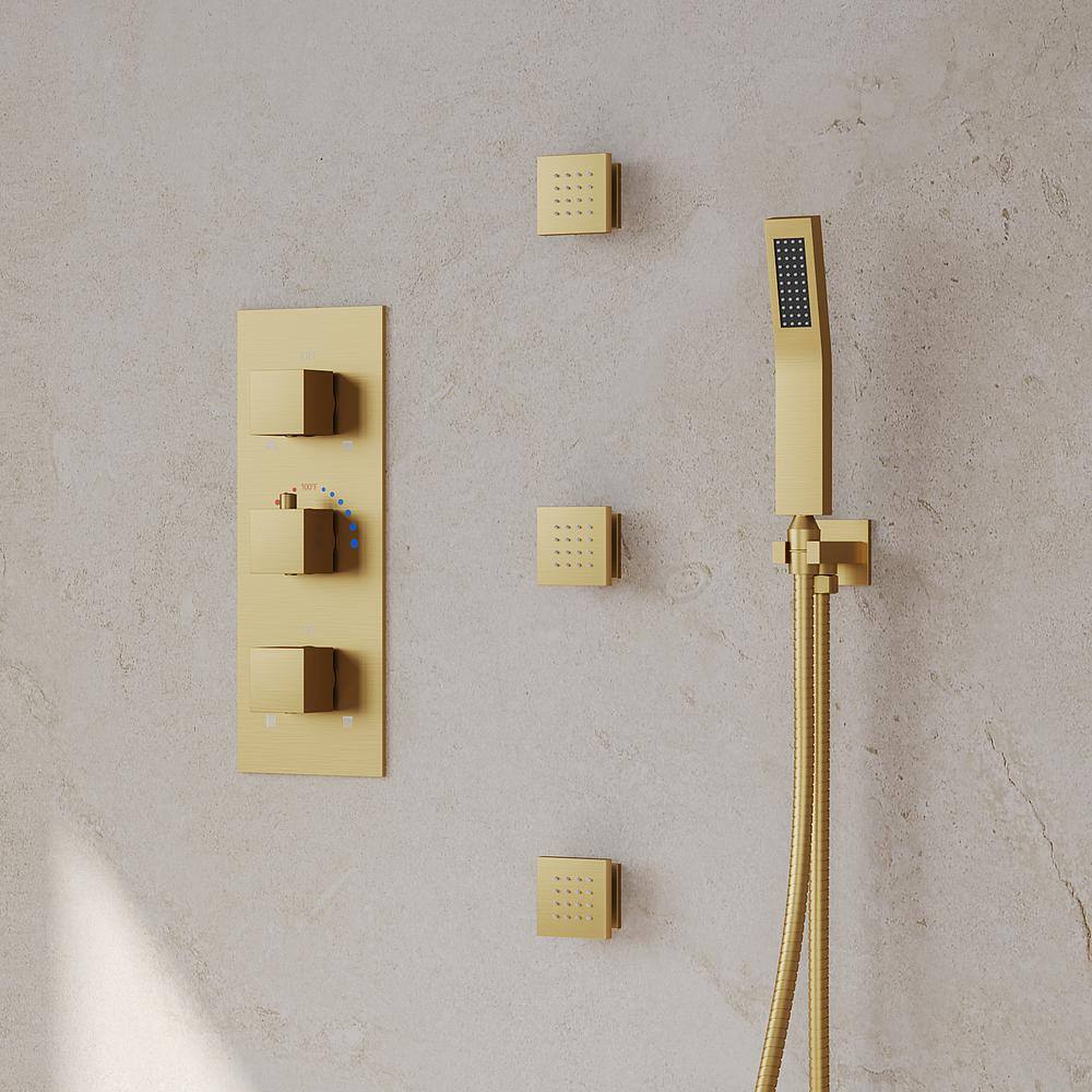 Grandjoy Brushed Gold Dual Shower Head System with Handheld Spray and Jets
