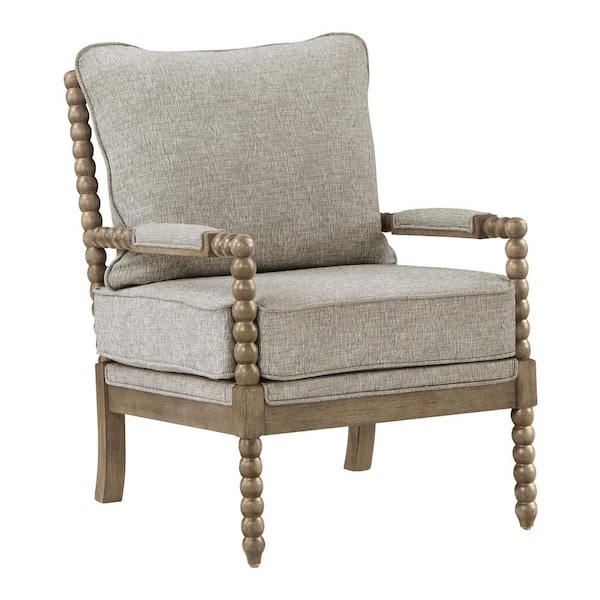 OSP Home Furnishings Fletcher Fog Fabric Spindle Chair in with Rustic Brown Finish