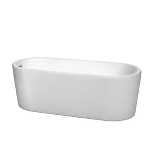 Ursula 67 in. Acrylic Flatbottom Center Drain Soaking Tub in White with Polished Chrome Trim