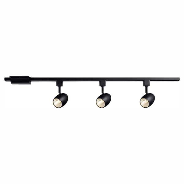 Hampton Bay 4 ft. 3-Light Black Integrated LED Linear Track Lighting Kit with Round Back Heads