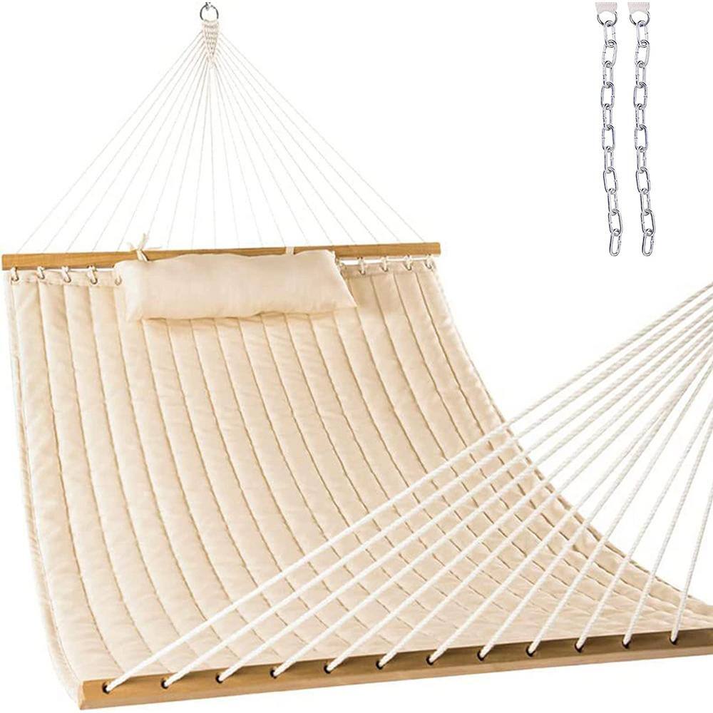 12 ft. Quilted Fabric Hammock with Pillow, Double 2 Person Hammock (Linen)