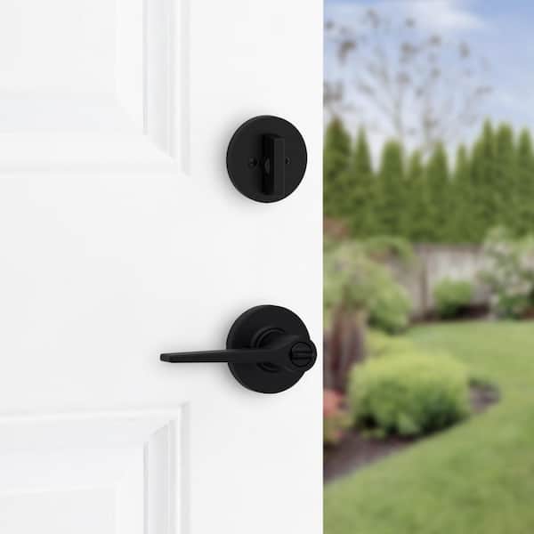 Hollis Round Rose Matte Black Handle with Single Cylinder Deadbolt Combo Pack Featuring SmartKey Security