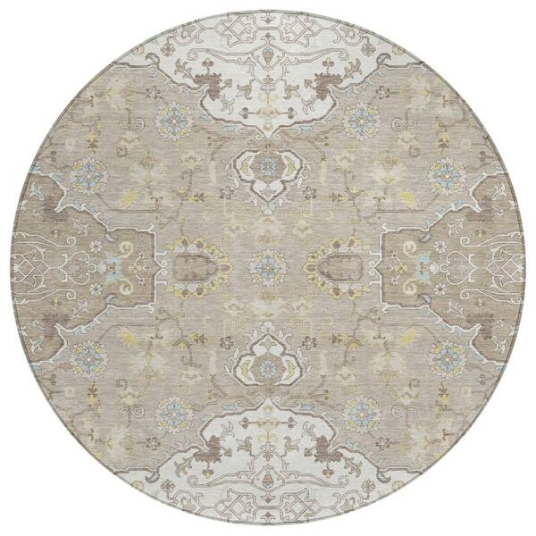 Chantille Machine Washable Indoor/Outdoor Abstract ACN2854 Ivory 8 ft. x 8 ft. Round Rug