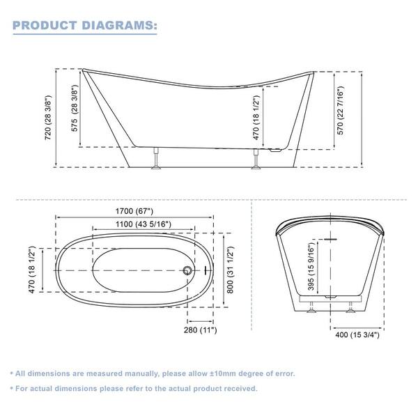 FORCLOVER 67 in. x 31.5 in. Freestanding Soaking Bathtub