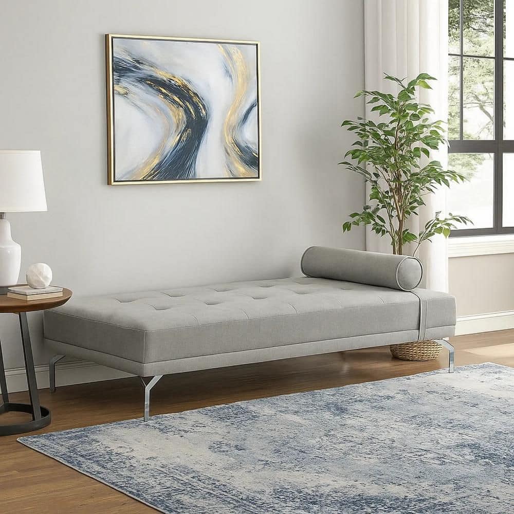 74 in Armless Fabric Rectangle Tufted Sofa in. Gray