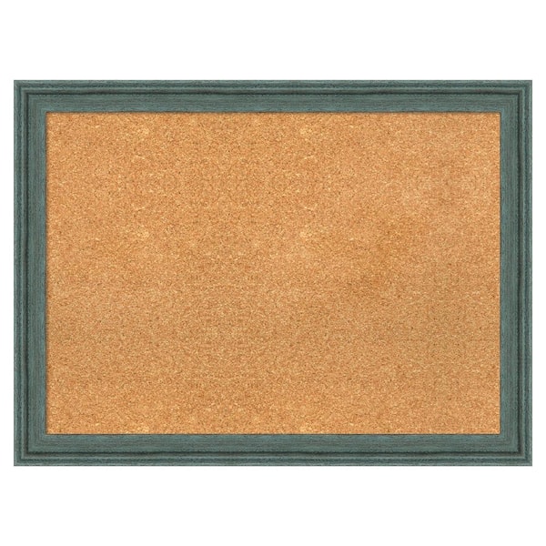Amanti Art Upcycled Teal Grey Wood Framed Natural Corkboard 31 in. x 23 in. Bulletin Board Memo Board