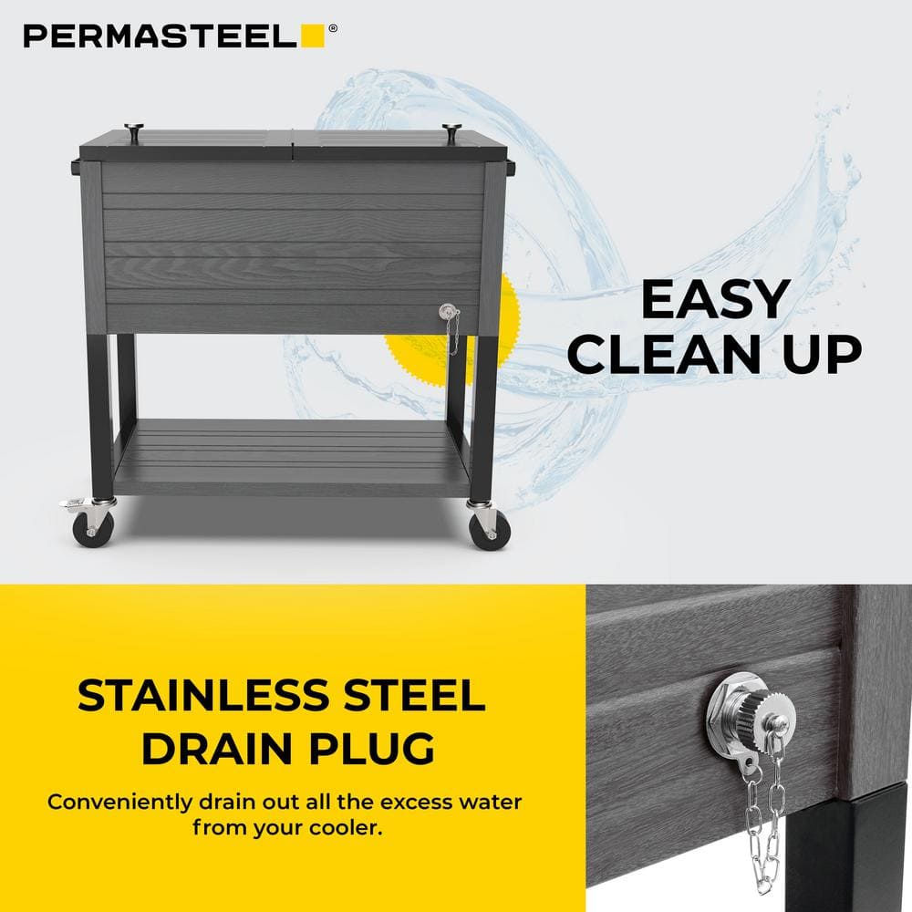 Permasteel 80-Quart Gray Woodgrain Rolling Patio Cooler with Wheels