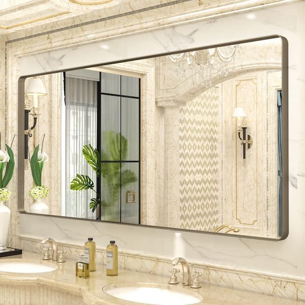 Apmir 72 in. W x 36 in. H Rectangular Aluminum Alloy Framed and Tempered Glass Wall Bathroom Vanity Mirror in Brushed Bronze