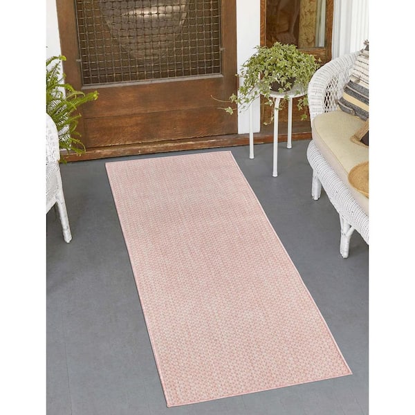 Outdoor Solid Whisper Pink 2 ft. x 8 ft. Area Rug
