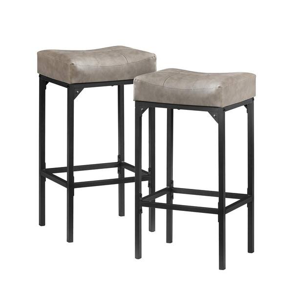 Tatahance 28 in. Black Backless Metal Bar Stool with Gray PU