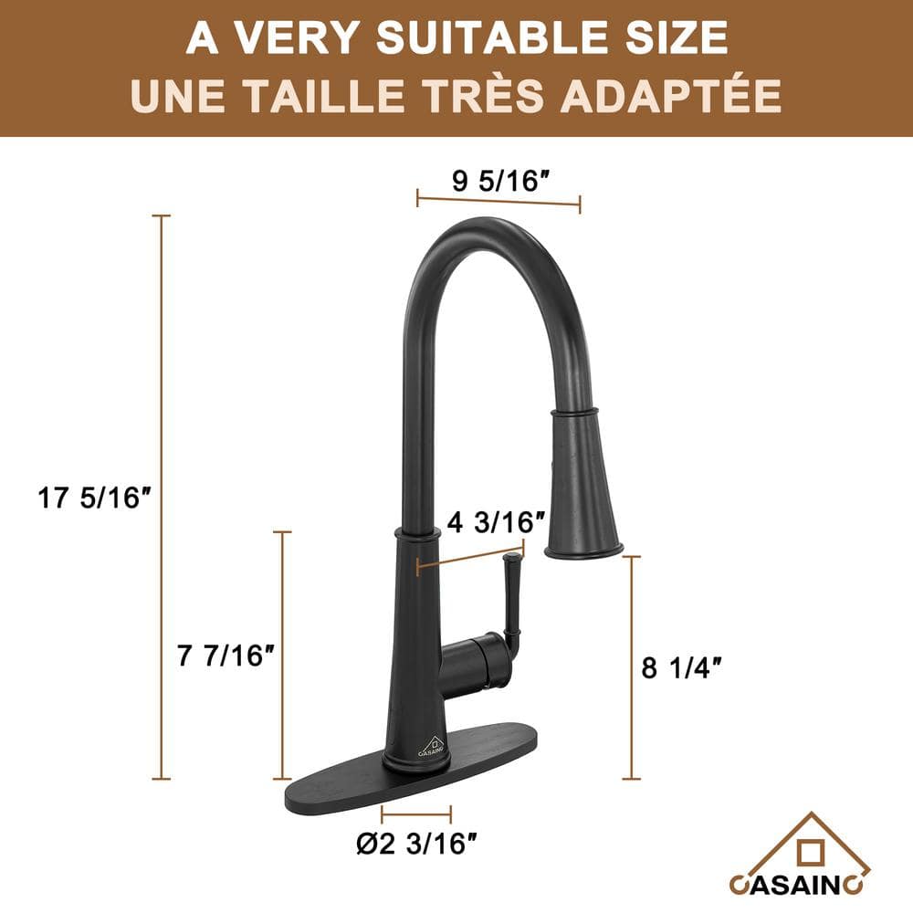 Matte Black Stainless Steel Pull-Down Kitchen Faucet with LED Light