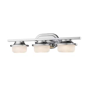 Optum 23.4 in. 3-Light Chrome Integrated LED Shaded Vanity Light with Matte Opal Glass Shade