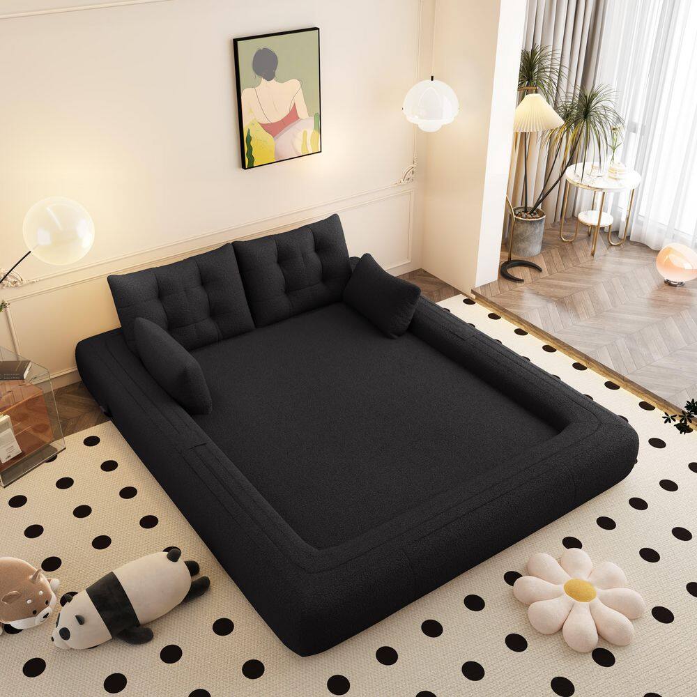 Mivon 43.3 in. Black Teddy Fabric Twin Size Sofa Bed with Round Arms price history on PriceWatchPro