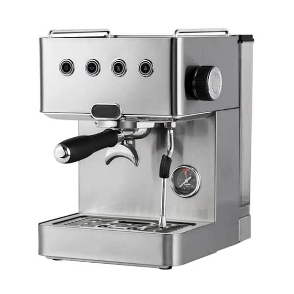 2 Cup Silver Semi-Automatic Espresso Machine with 15Bar Pressure, 58mm Portafilter, 1. 7L Tank, ULKA Pump & Steam Wand