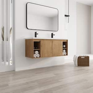 48 in. W x 18.1 in. D x 20.5 in. H Double Sink Floating Bath Vanity in Imitative Oak with White Cultured Marble Top