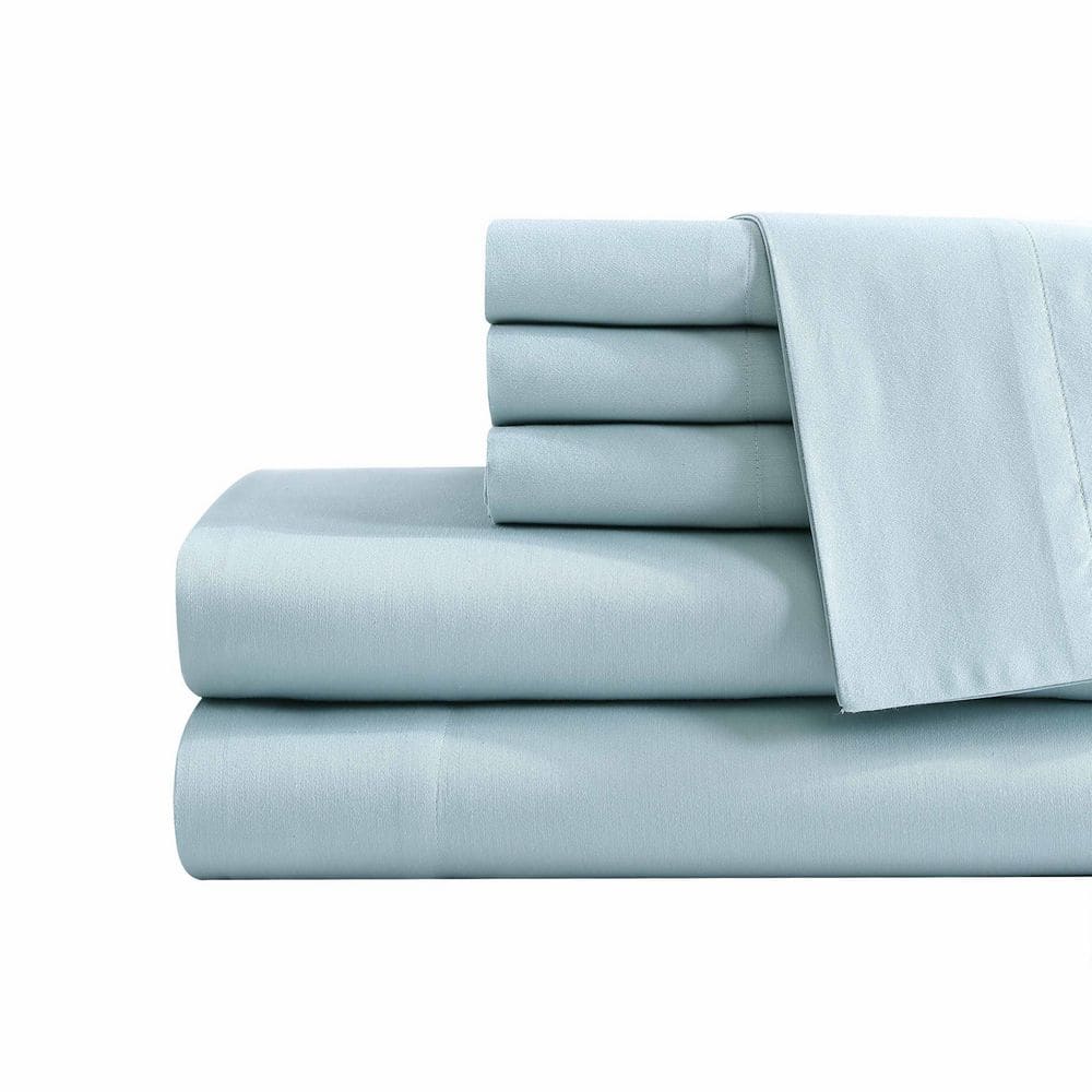  1000 Thread Count Baby Blue 6 Piece Queen Sheet Set with 2  Extra Pillow Cases, 100% Long Staple Cotton Smooth Sateen Weave Bed Sheets  with Deep Pockets, Value Pack 6 pc