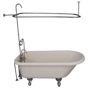 5 ft. Acrylic Ball and Claw Feet Roll Top Tub in Bisque with Brushed Nickel Accessories