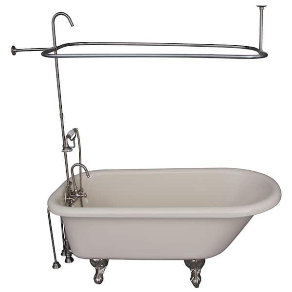 Barclay Products 5 ft. Acrylic Ball and Claw Feet Roll Top Tub in Bisque with Brushed Nickel Accessories
