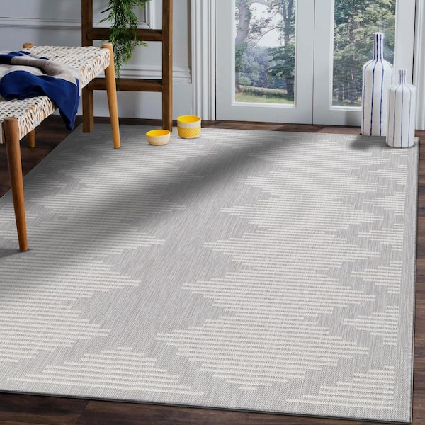 6 X 9 White Gray Waikiki Modern Stripes Indoor Outdoor Area Rug